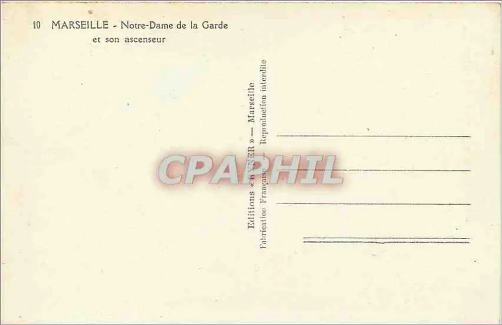 Marseille - Notre-Dame de la Garde et son ascenseur — Éditions Ryner, n°10 - Verso