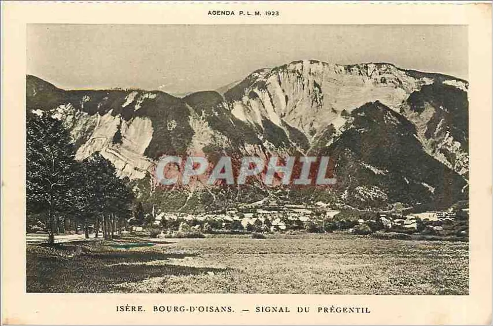 Isère. Bourg-d'Oisans — Signal du Prégentil — Agenda P.L.M. 1923 - Recto