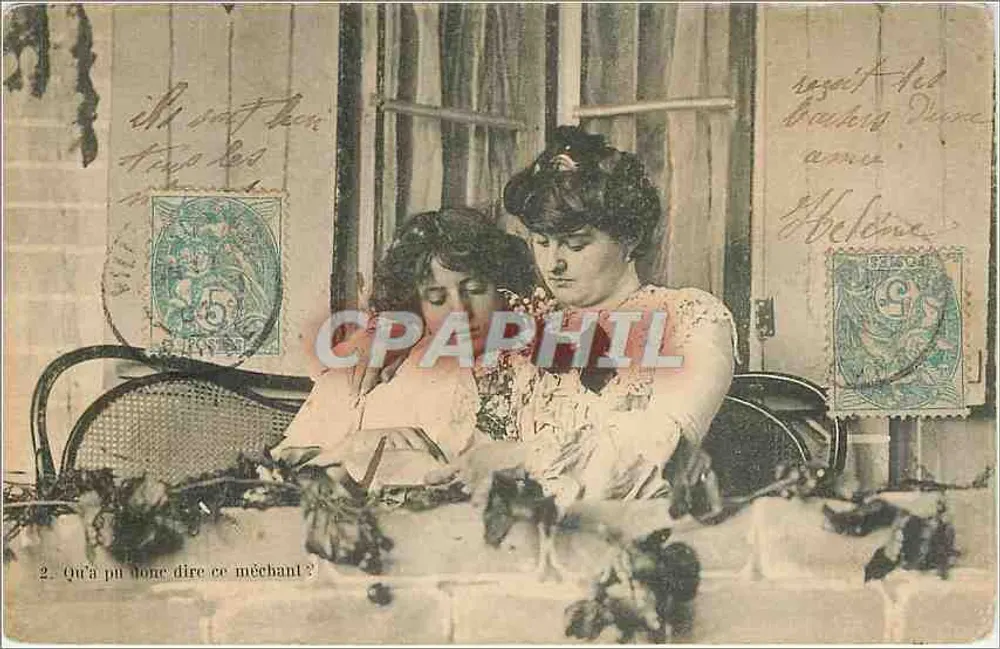 Duas mulheres à mesa — cena de vida — editor não identificado - Frente