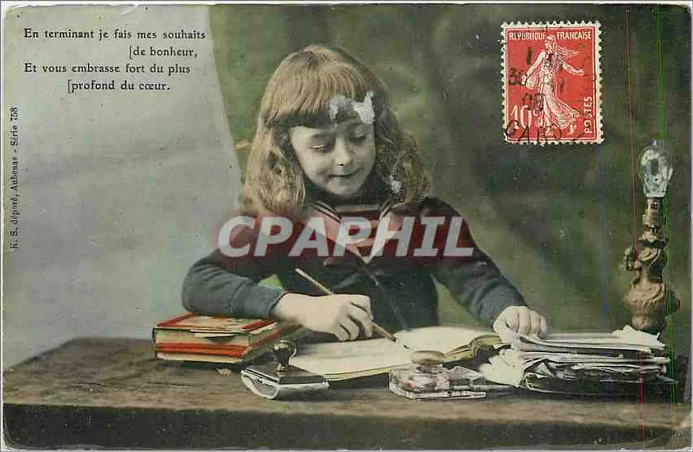 Menina escrevendo uma carta — K. S. Dijonat, série 758 — selo 10c - Frente