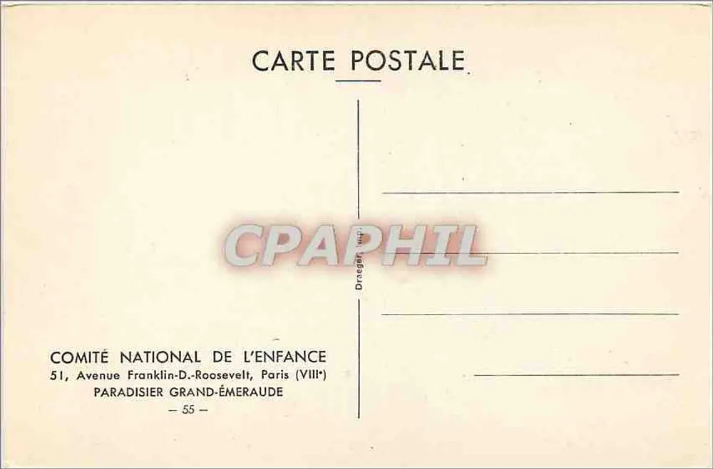 Exotisches Vogel — naturgetreue Illustration — Comité National de l'Enfance, Paris - Rückseite