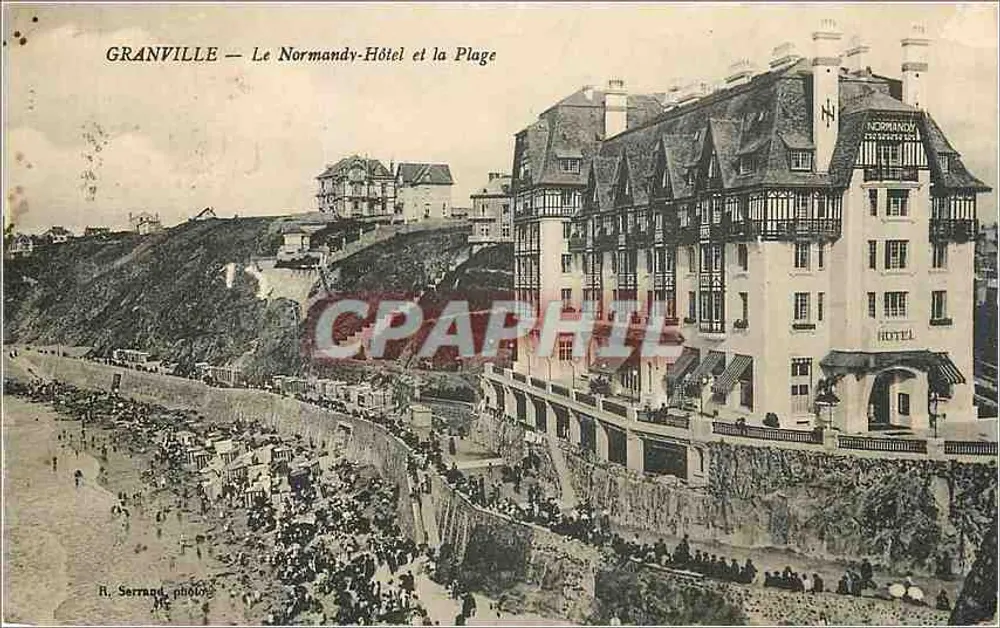 Granville — L'Hotel Normandy e la Spiaggia — R. Serrand, fotografo - Recto