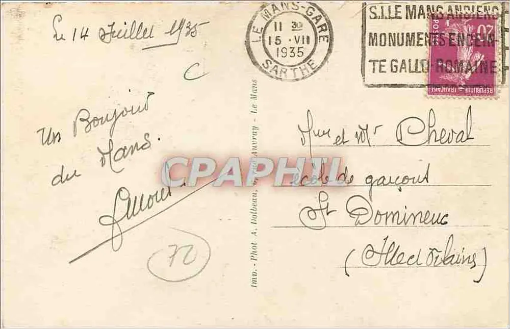 Le Mans — Vue Partielle et Pont Gambetta — Phot. A. Tabarau, n°12 - Verso