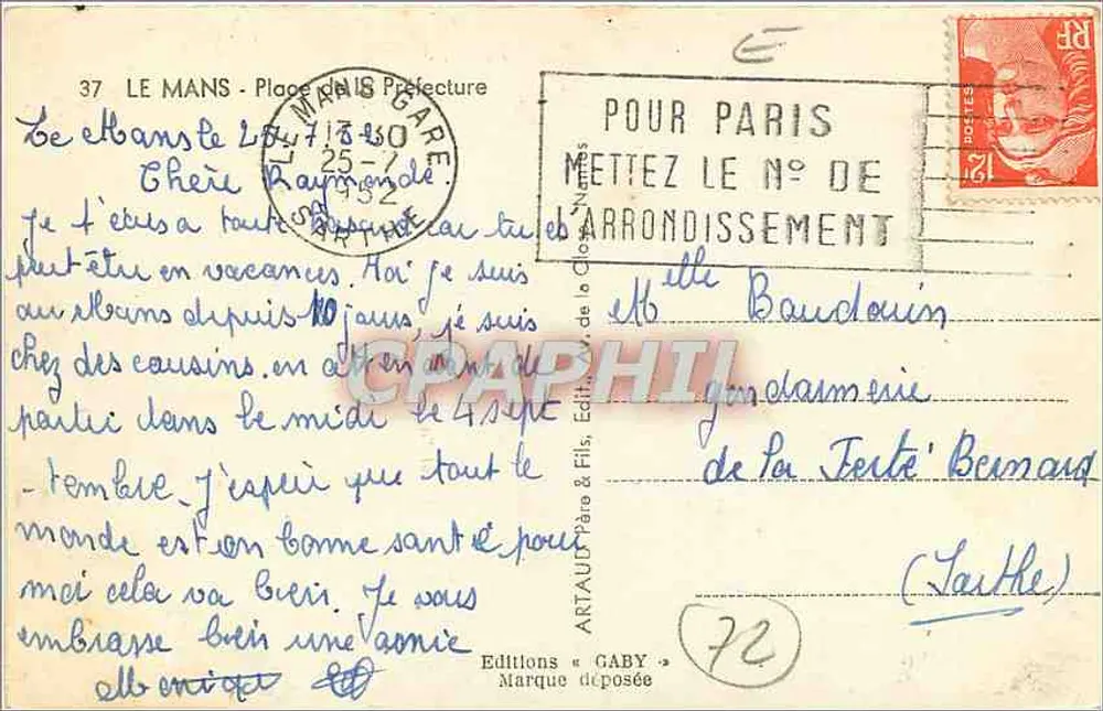 Le Mans - Place de la Préfecture — vista da praça com fonte e grade — editor Gaby, n° 37 - Verso