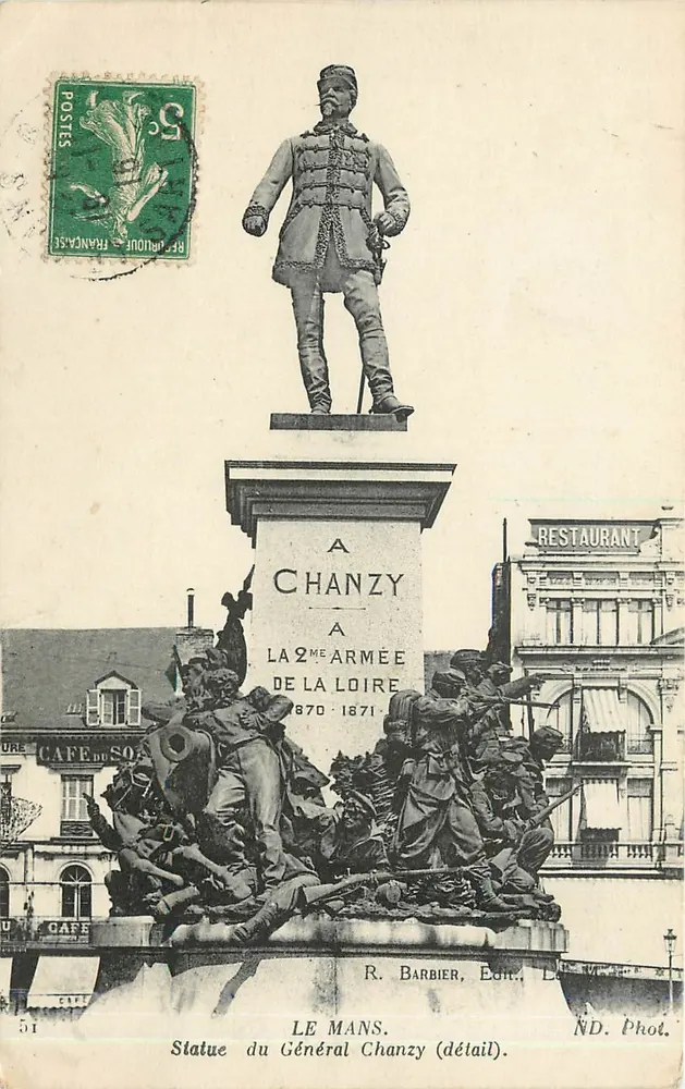 Estátua do Geral Chanzy — detalhe — R. Barbier, Ed. Le Mans - Frente