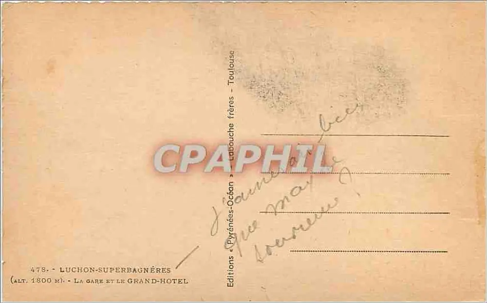 Luchon-Superbagnères — Die Station und das Grand-Hôtel — Verlag: Editions Pyrénées-Océan, Nr. 478 - Rückseite