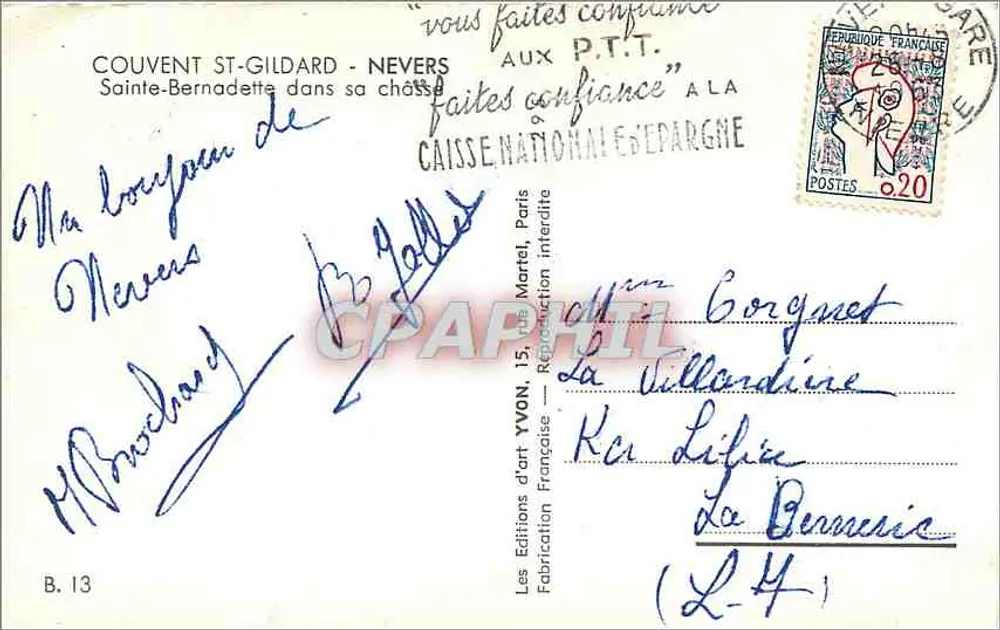 Santa Bernadette em sua cápsula — Convento de São Gildardo, Nevers — Edições Francesas - Verso