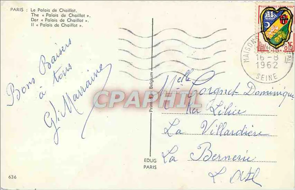 O Palácio de Chaillot — Paris — Editora EDUG Paris, n° 636 - Verso