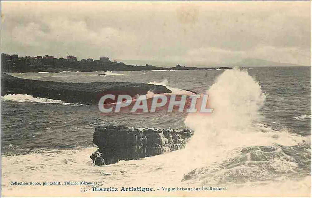 Künstlerische Biarritz - Brechende Welle auf den Felsen — Sammlung Gorce, Foto-Verlag, Talence (Gironde) - Vorderseite
