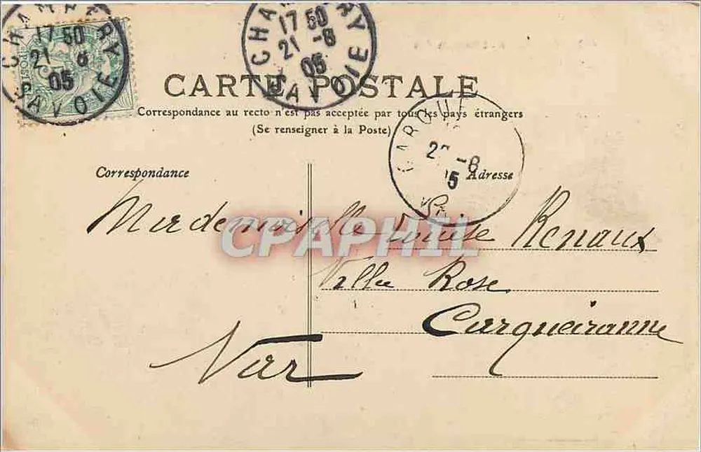 Chambéry - O Hotel de Ville — editor Ricqueleau, n° 422 - Verso