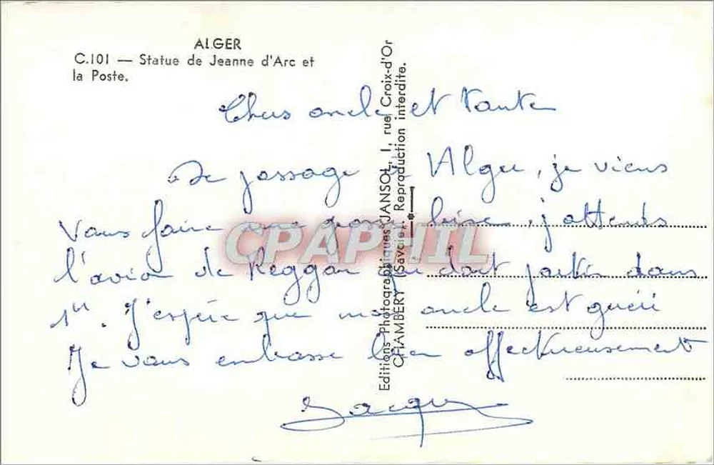 जीन ड'अर्क की प्रतिमा - अल्जीर - एडिटर शैम्बरी, नंबर C.101 - पीछे