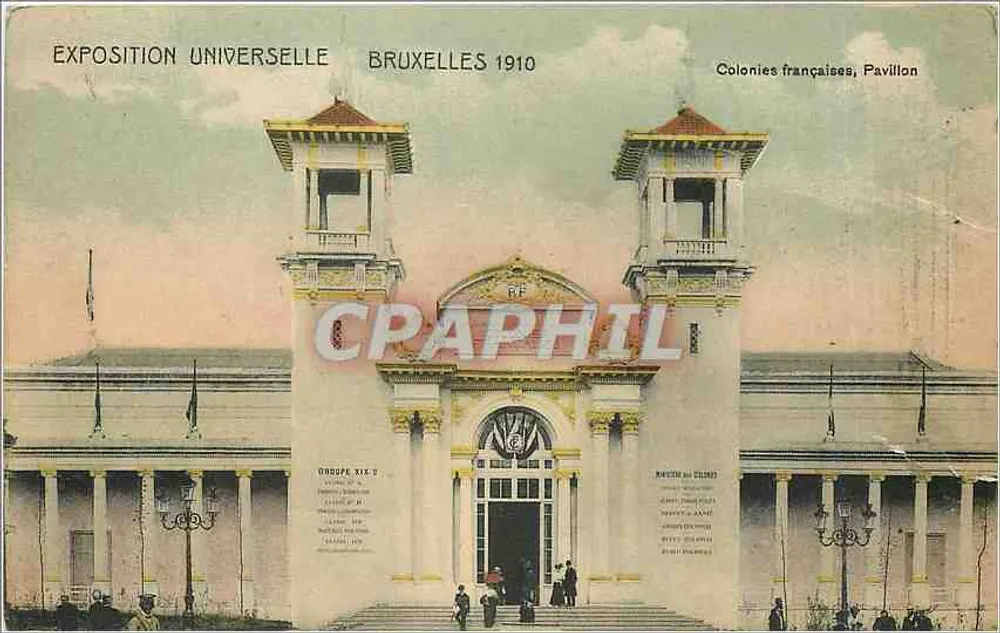 Weltausstellung Brüssel 1910 — Französische Kolonien, Pavillon XIX D — Edit. V.F. Brüssel - Vorderseite