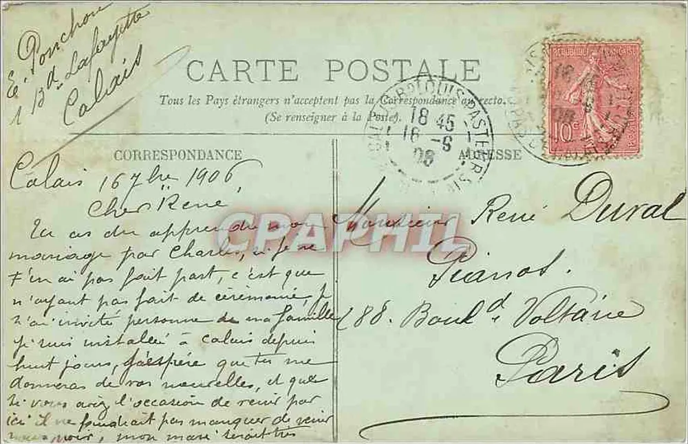 Calais — O Monumento de Cavet — LL. - Verso