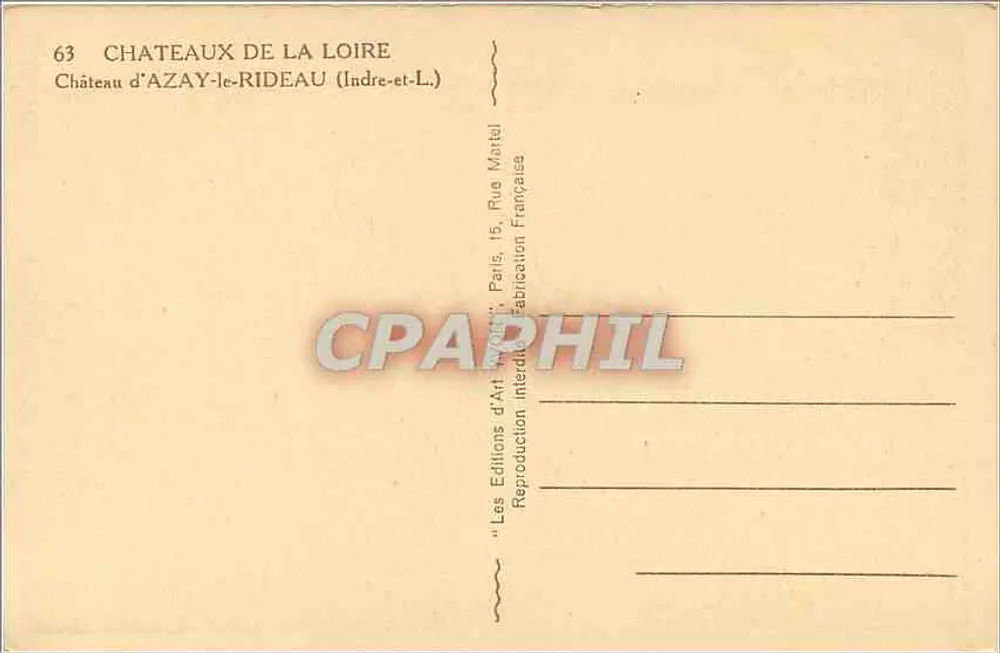 Schloss Azay-le-Rideau — Indre-et-Loire — Art Editions Martel - Rückseite