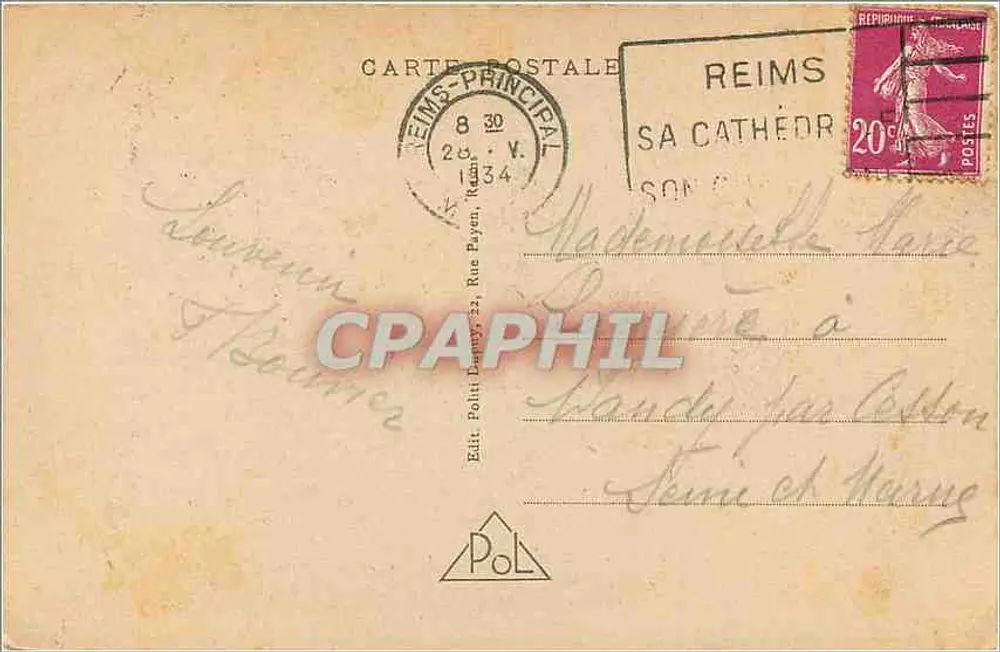 Reims - A Catedral — editor Pol, n° 615 - Verso