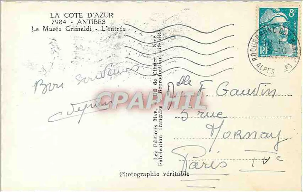 O Museu Grimaldi - A entrada — Antibes, Costa Azul — Éditions Man, Paris - Verso