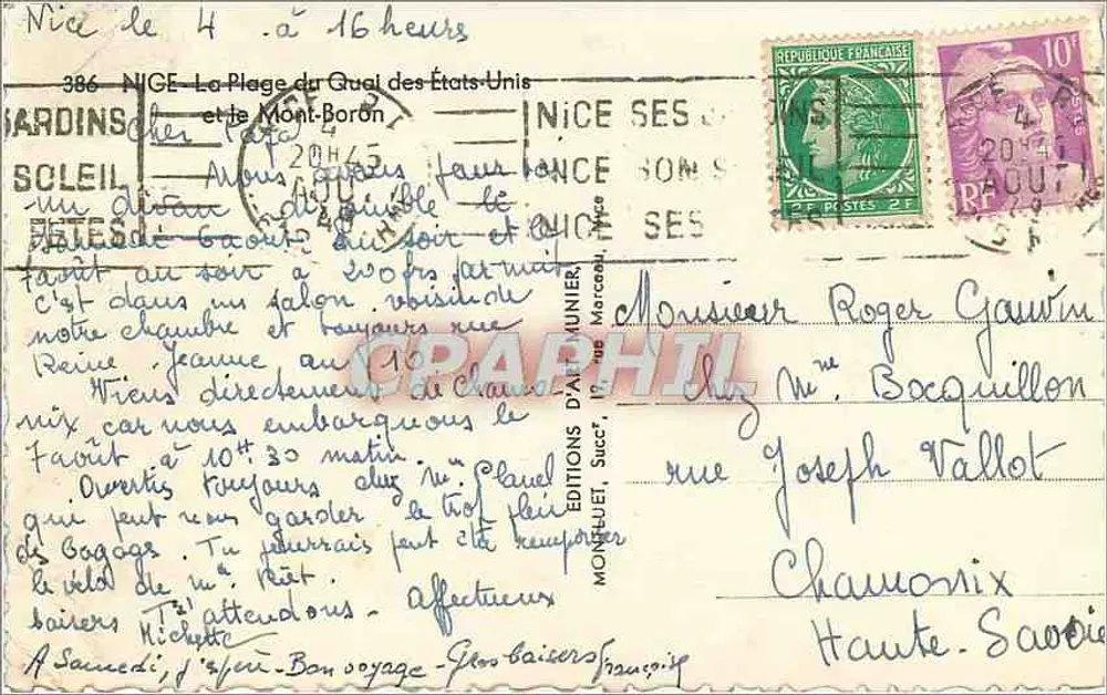 Nice - Die Strandpromenade Quai des États-Unis und der Mont-Boron — Éditions D'Anunier, n° 386 - Rückseite
