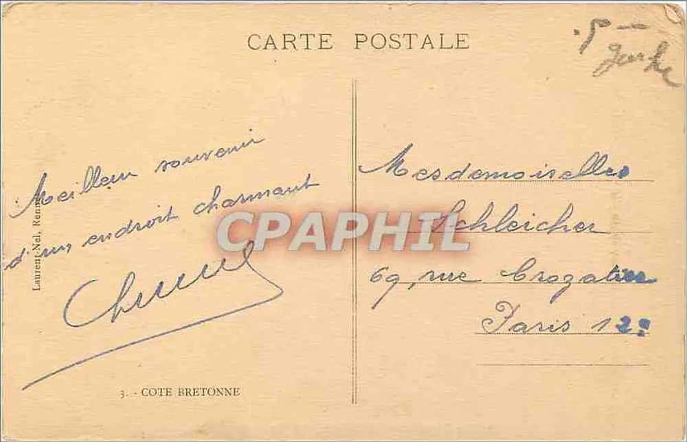 Presqu'île de Quiberon — Couloirs de Port-Bara — Verlag Laurent-Nel, n° 1217 - Rückseite