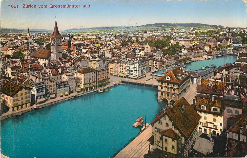 Zurich from the Grossmünster — aerial view — Edition Photoglor, Zürich, n° 691 - Front
