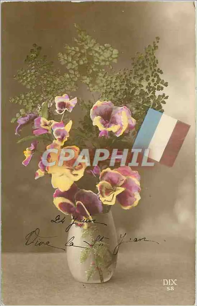 Arranjo de flores e ervas — bandeira francesa — editor DIX n° 58 - Frente