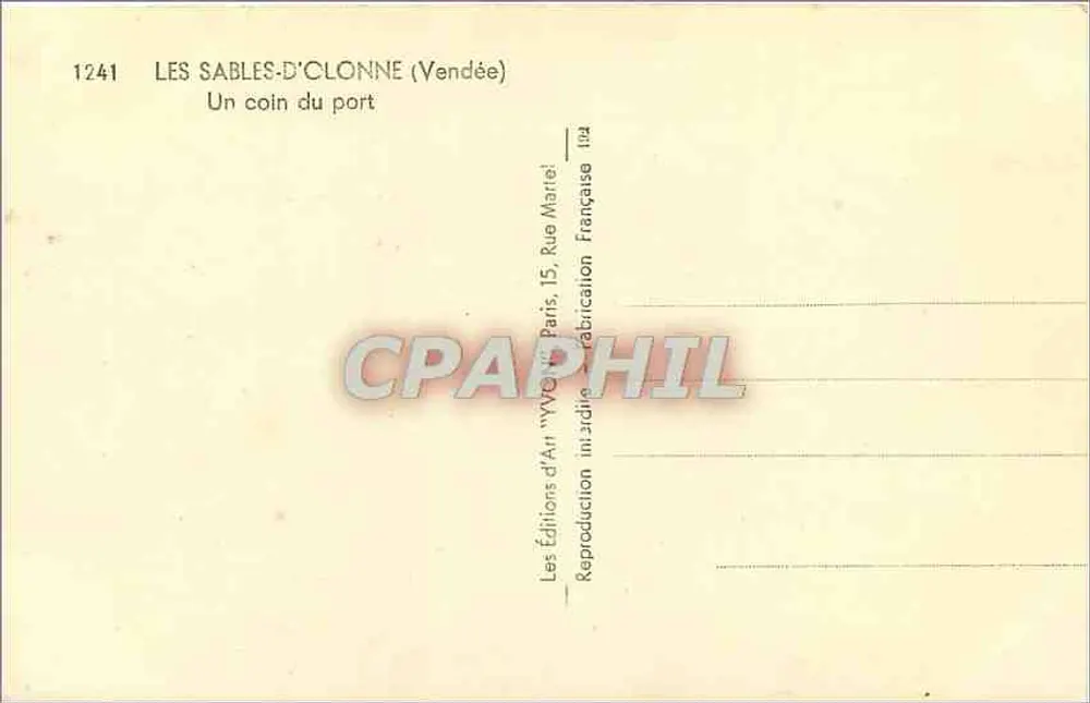 Les Sables-d'Olonne (Vendée) — Un coin du port — Les Éditions d'Art 'WVO' Paris - Verso