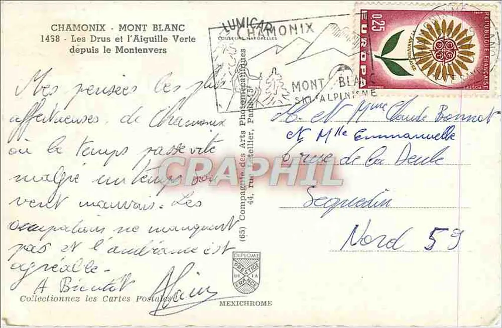 Chamonix - Mont Blanc und die Aiguille Verte von Montenvers — Verlag MEXICHROME, Nr. (65) - Rückseite
