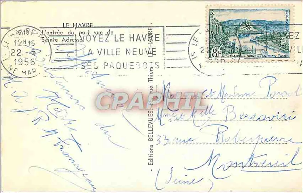 레 Havre — 항구 입구와 새 도시의 전경 — Editions Bellevues - 뒷면