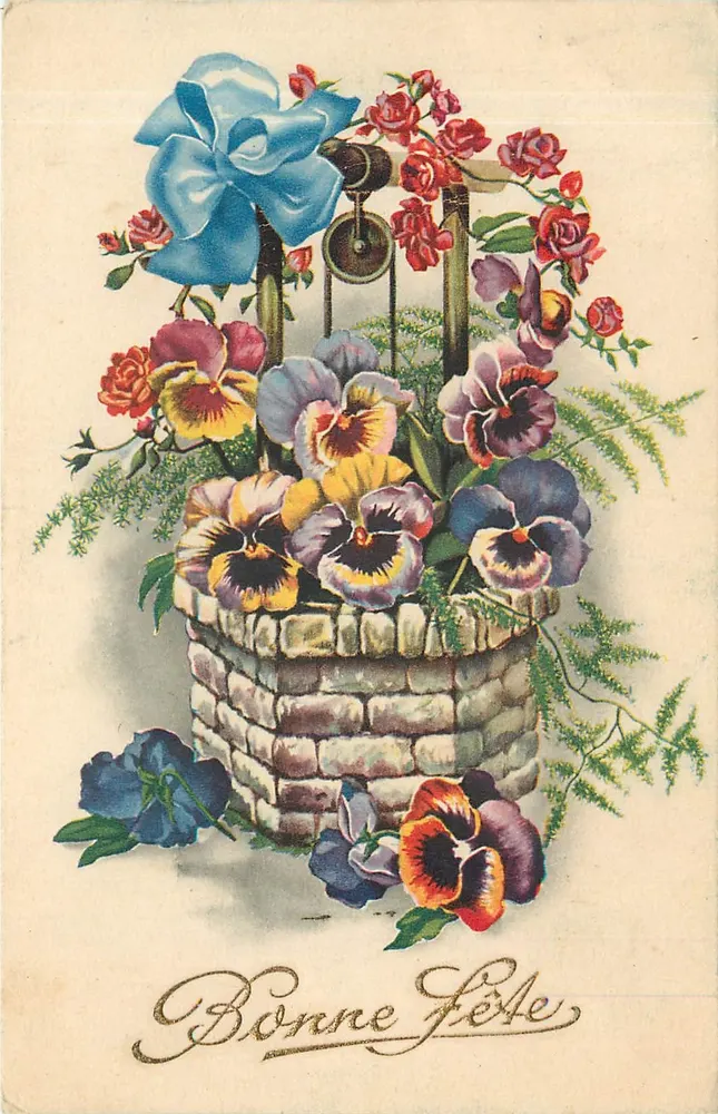 Bouquet van bloemen — margrieten en rozen — uitgever GH, Parijs - Voorkant
