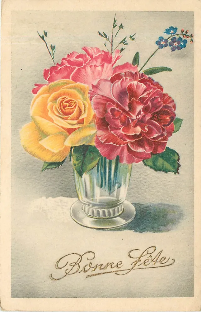 Flower bouquet — roses and peonies — unidentified publisher - Front