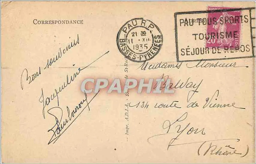 Lourdes — A Esplanada — Bilhete postal antigo n°2626 - Verso