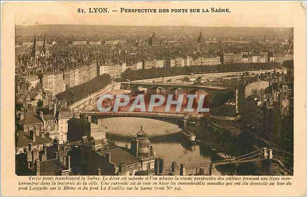 Lyon — Perspectief van de bruggen over de Saône — X. Cantagrel, uitg. 36, Victor-Hugo, Lyon - Voorkant