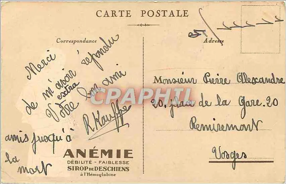 PARIS — Igreja da Madeleine — Oferta de Hémoglobine Deschiens - Verso