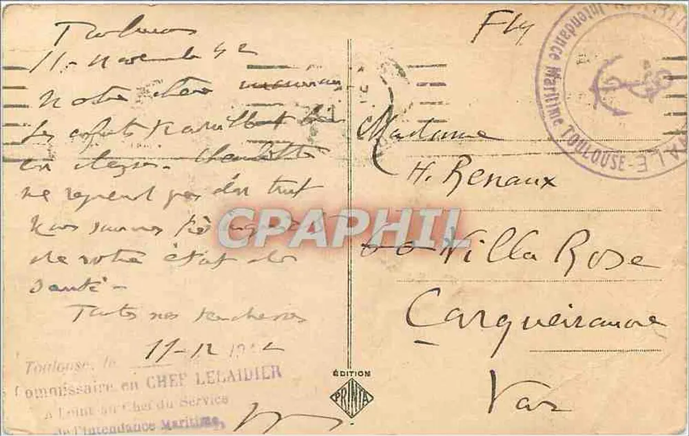 Toulouse — La Garonne — vue du canal avec édifice à droite — éditeur PONTA, n° 152 - Verso