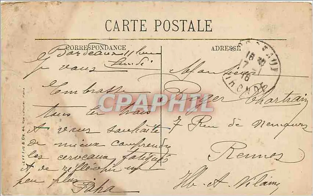 Bordeaux — Monumento dos Girondinos — Editor LL, n° 09 - Verso