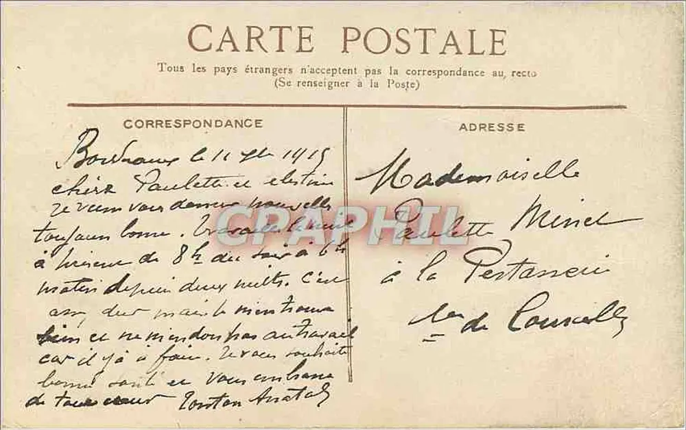 Bordeaux. Monumento dos Girondinos — editor L.V.A.C. - Verso