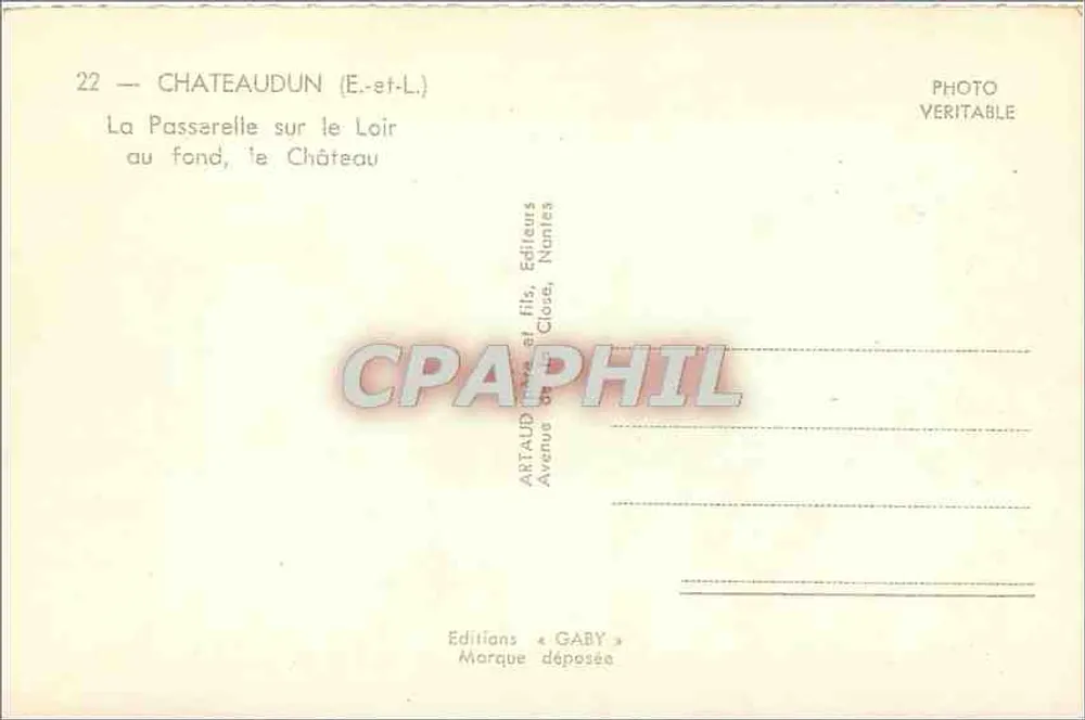 Châteaudun (E.-et-L.) — Ansicht der Passarelle über den Loir im Hintergrund, das Schloss — Éditions Gaby - Rückseite