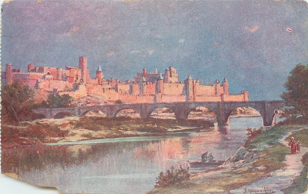 Vista da cidade de Carcassonne — com o ponte e os muros — editor J. Yngo em Alco - Frente