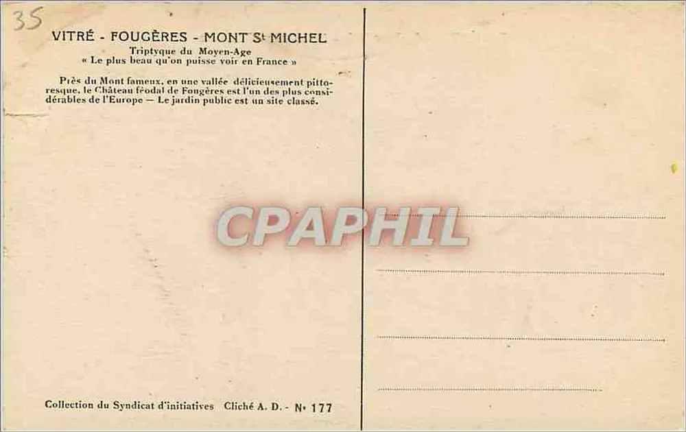 Fougères — Die Nichot-Turm und die Umfassungsmauern — Cliché A. D. Nr. 177 - Rückseite