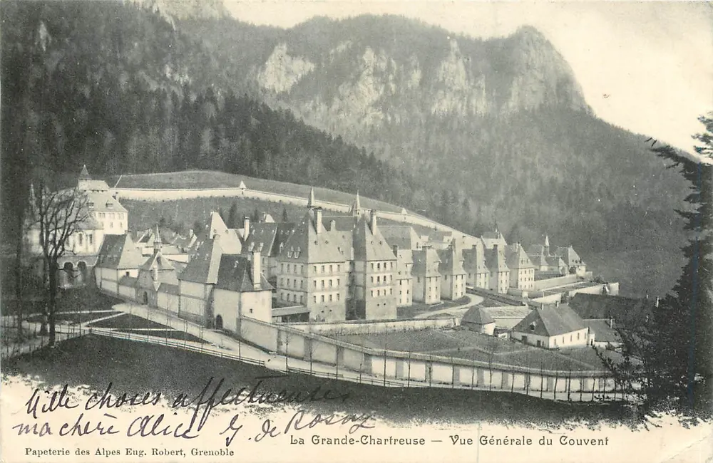 La Grande-Charfreuse — Vista Geral do Convento — Papeterie des Alpes Eug. Robert, Grenoble - Frente