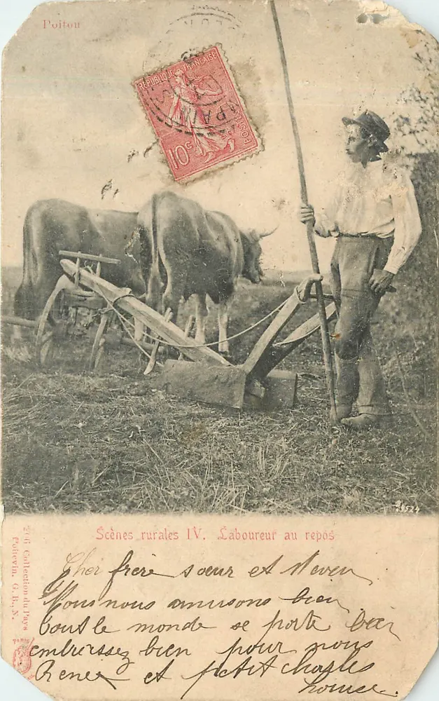 Poitou — Scènes rurales IV. Laboureur au repos — Éditeur Poitou, n° 2/16 - Recto