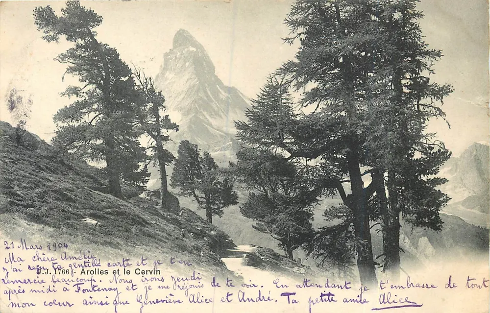 Arolles e o Cervino — vista alpina — Julien frères, editores-fotógrafos, Gouët - Frente
