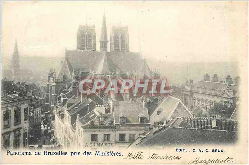 Panorama de Bruxelles pris des Ministères — Édit. : C. V. C. Brux. - Recto