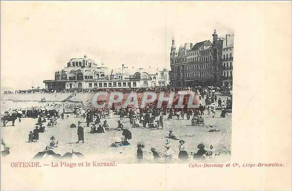 Ostende — A Praia e o Kursaal — Cohn-Donnay e C°, Liège-Bruxelles - Frente