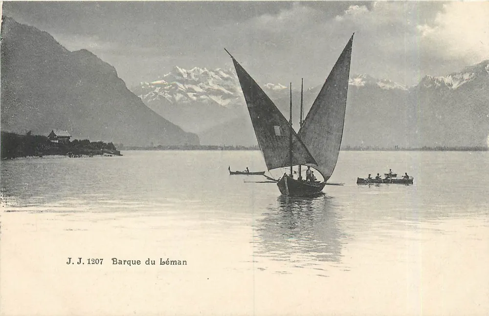 लेमान के जहाज — झील के दृश्य साथ बर्फीले पर्वत — जे.जे. 1207 - आगे