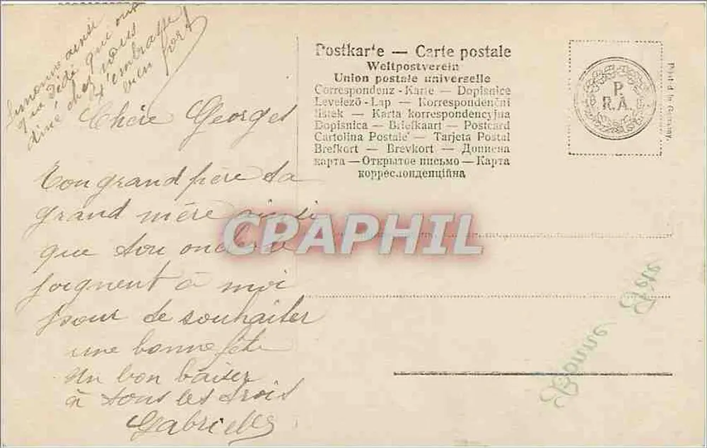 Woman in an Art Nouveau-style dress — holding a bouquet — publisher Gabrielles, n° 620 - Back