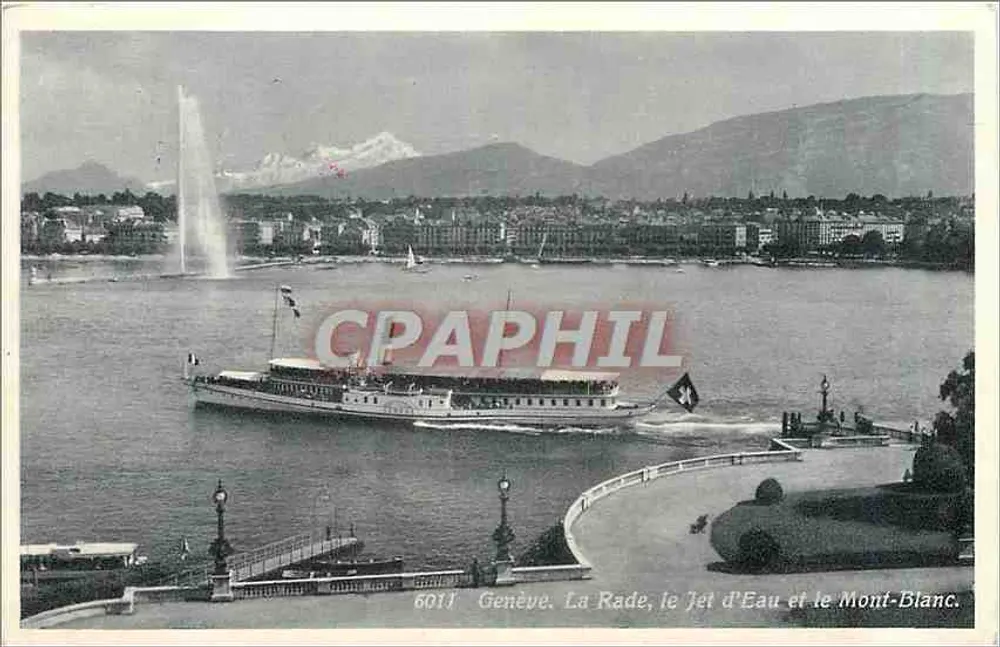 Genf. Der Hafen, der Jet d'Eau und der Mont Blanc — Edition Jaeger, Nr. 6011 - Vorderseite