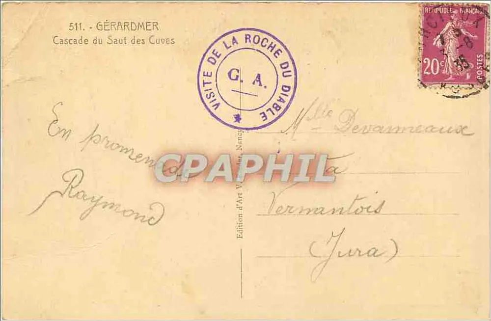 Gérardmer — Cascata do Saut des Cuves — Edição de Arte Nans (n°511) - Verso