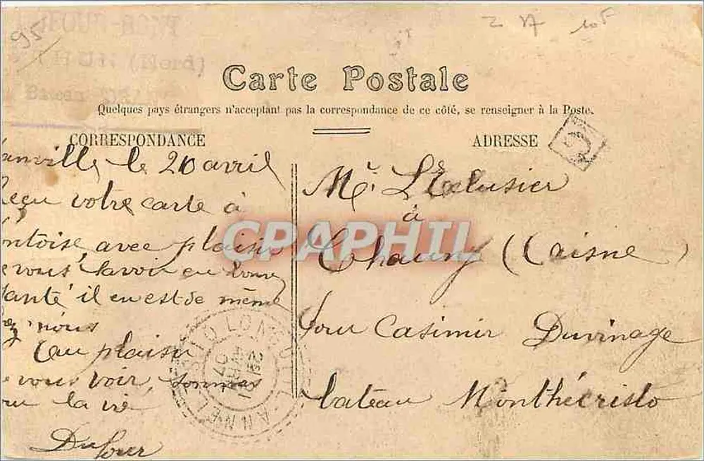 Ankunft in Pontoise — A. Seyes, Verlag Pontoise, Einlieferung. - Rückseite