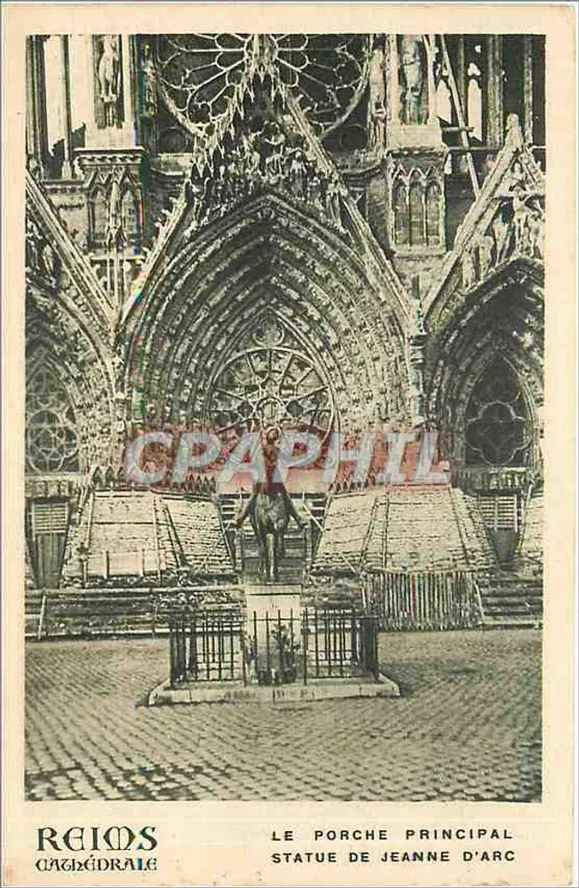 Reims - Kathedrale - Der Hauptportal - Statue der Jeanne d'Arc - Vorderseite