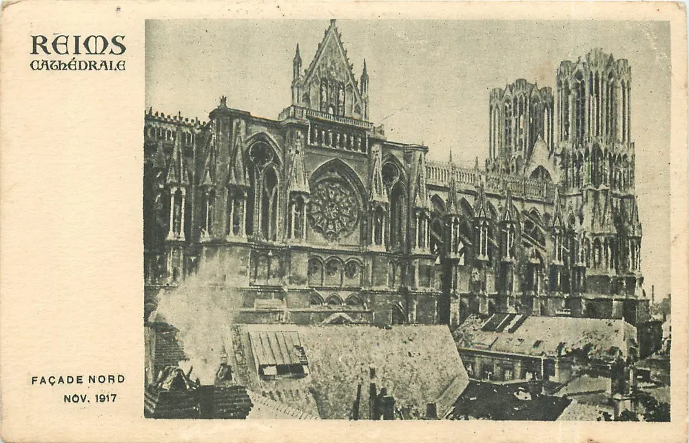Reims - Cathédrale — Façade Nord — Novembre 1917 — Éditeur , N°60 - Recto